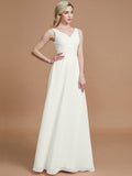 A-Line/Princess Sleeveless Floor-Length Chiffon V-neck Bridesmaid Dresses TPP0005433