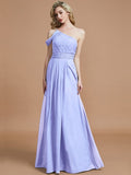 A-Line/Princess One-Shoulder Floor-Length Chiffon Sleeveless Bridesmaid Dresses TPP0005381