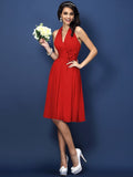 A-Line/Princess Halter Hand-Made Flower Sleeveless Short Chiffon Bridesmaid Dresses TPP0005668