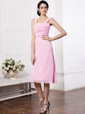 Sheath/Column Straps Sleeveless Sash Pleats Short Chiffon Bridesmaid Dresses TPP0005805