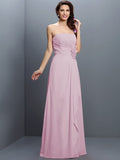 A-Line/Princess Strapless Hand-Made Flower Sleeveless Long Chiffon Bridesmaid Dresses TPP0005617