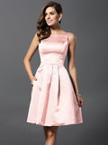 A-Line/Princess Scoop Sleeveless Short Satin Bridesmaid Dresses TPP0005459