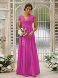 A-Line/Princess Chiffon Ruffles V-neck Sleeveless Sweep/Brush Train Bridesmaid Dresses TPP0004927