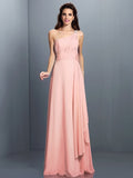 A-Line/Princess One-Shoulder Pleats Sleeveless Long Chiffon Bridesmaid Dresses TPP0005350