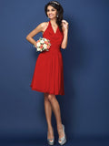 A-Line/Princess Halter Pleats Bowknot Sleeveless Short Chiffon Bridesmaid Dresses TPP0005822