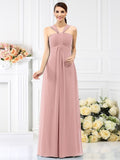 A-Line/Princess Straps Pleats Sleeveless Long Chiffon Bridesmaid Dresses TPP0005478