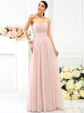 A-Line/Princess Strapless Pleats Sleeveless Long Chiffon Bridesmaid Dresses TPP0005054