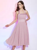 A-Line/Princess Halter Sleeveless Pleats Short Chiffon Bridesmaid Dresses TPP0005106