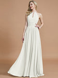 A-Line/Princess Chiffon Scoop Sleeveless Floor-Length Bridesmaid Dresses TPP0005219