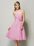 A-Line/Princess Strapless Sleeveless Hand-Made Flower Short Chiffon Bridesmaid Dresses TPP0005295