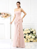 A-Line/Princess Strapless Pleats Sleeveless Long Chiffon Bridesmaid Dresses TPP0005490