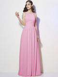 A-Line/Princess Bateau Sleeveless Pleats Long Chiffon Bridesmaid Dresses TPP0005088