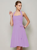 A-Line/Princess Halter Sleeveless Pleats Bowknot Short Chiffon Bridesmaid Dresses TPP0005094