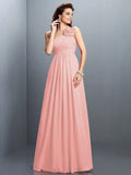 A-Line/Princess One-Shoulder Hand-Made Flower Pleats Sleeveless Long Chiffon Bridesmaid Dresses TPP0005399