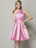 A-Line/Princess One-Shoulder Sleeveless Short Satin Bridesmaid Dresses TPP0005583