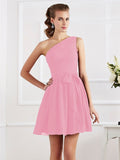 A-Line/Princess Pleats One-Shoulder Sleeveless Short Chiffon Bridesmaid Dresses TPP0005024