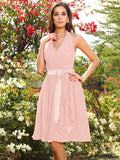 A-Line/Princess Halter Pleats Sleeveless Short Chiffon Bridesmaid Dresses TPP0005384