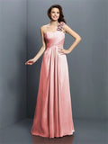 A-Line/Princess One-Shoulder Hand-Made Flower Sleeveless Long Chiffon Bridesmaid Dresses TPP0005570