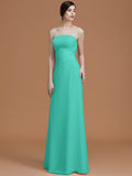 A-Line/Princess Strapless Sleeveless Floor-Length Ruched Chiffon Bridesmaid Dresses TPP0005696