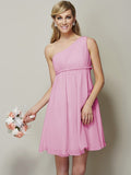 A-Line/Princess One-Shoulder Sleeveless Sash/Ribbon/Belt Short Chiffon Bridesmaid Dresses TPP0005335