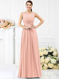 A-Line/Princess Bateau Pleats Sleeveless Long Chiffon Bridesmaid Dresses TPP0005212