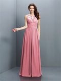 A-Line/Princess Bateau Pleats Sleeveless Long Chiffon Bridesmaid Dresses TPP0005451