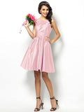 A-Line/Princess Bateau Pleats Sleeveless Short Taffeta Bridesmaid Dresses TPP0005452