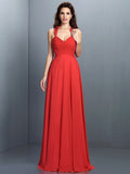 A-Line/Princess Halter Pleats Sleeveless Long Chiffon Bridesmaid Dresses TPP0005390