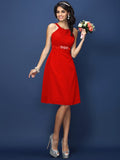 A-Line/Princess Bateau Sash/Ribbon/Belt Sleeveless Short Chiffon Bridesmaid Dresses TPP0005370