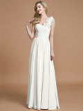 A-Line/Princess One-Shoulder Sleeveless Floor-Length Chiffon Bridesmaid Dresses TPP0005488