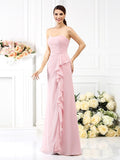 A-Line/Princess Strapless Pleats Sleeveless Long Chiffon Bridesmaid Dresses TPP0005490