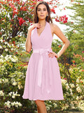 A-Line/Princess Halter Pleats Sleeveless Short Chiffon Bridesmaid Dresses TPP0005384