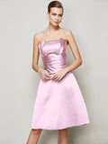 A-Line/Princess Strapless Sleeveless Pleats Short Satin Bridesmaid Dresses TPP0005265