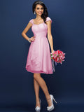 A-Line/Princess Straps Pleats Sleeveless Short Chiffon Bridesmaid Dresses TPP0005306