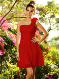 A-Line/Princess One-Shoulder Hand-Made Flower Sleeveless Short Chiffon Bridesmaid Dresses TPP0005319