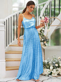 A-Line/Princess Sequins Ruched Straps Sleeveless Floor-Length Bridesmaid Dresses TPP0004943