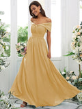 A-Line/Princess Chiffon Ruched Off-the-Shoulder Sleeveless Floor-Length Bridesmaid Dresses TPP0004920