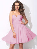 A-Line/Princess Sweetheart Ruffles Sleeveless Short Chiffon Bridesmaid Dresses TPP0005699