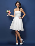 A-Line/Princess Strapless Hand-Made Flower Sleeveless Short Chiffon Bridesmaid Dresses TPP0005782