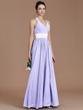 A-Line/Princess Halter Sleeveless Sash/Ribbon/Belt Floor-Length Chiffon Bridesmaid Dresses TPP0005410