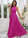 A-Line/Princess Chiffon Ruffles Halter Sleeveless Floor-Length Bridesmaid Dresses TPP0004922