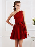 A-Line/Princess Pleats One-Shoulder Sleeveless Short Chiffon Bridesmaid Dresses TPP0005024