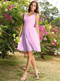 A-Line/Princess Straps Ruched Sleeveless Short Chiffon Bridesmaid Dresses TPP0005032