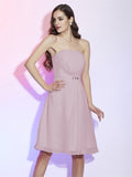 Sheath/Column Strapless Sleeveless Ruched Short Chiffon Bridesmaid Dresses TPP0005377