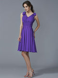 A-Line/Princess Straps Sleeveless Pleats Short Chiffon Bridesmaid Dresses TPP0005641