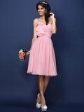 A-Line/Princess Strapless Hand-Made Flower Pleats Sleeveless Short Chiffon Bridesmaid Dresses TPP0005664