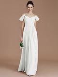 A-Line/Princess Off-the-Shoulder Sleeveless Ruched Floor-Length Chiffon Bridesmaid Dresses TPP0005324