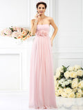 A-Line/Princess Strapless Hand-Made Flower Sleeveless Long Chiffon Bridesmaid Dresses TPP0005309