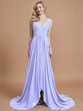 A-Line/Princess Sleeveless V-neck Chiffon Sweep/Brush Train Bridesmaid Dresses TPP0005308