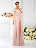 A-Line/Princess Spaghetti Straps Pleats Sleeveless Long Chiffon Bridesmaid Dresses TPP0005293